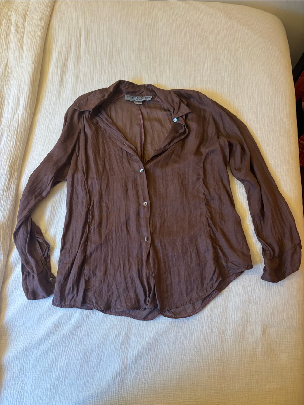 Morgane Le Fay Brown Sheer Silk Button Down